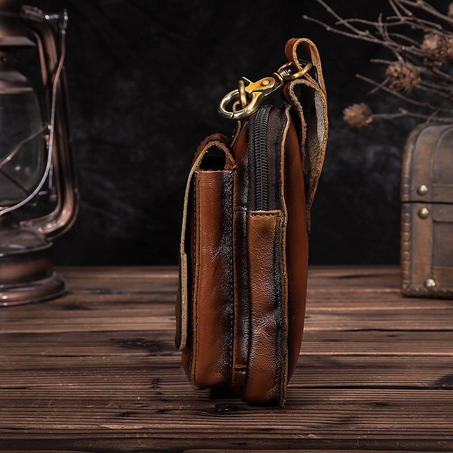 Real Leather Mens Waist Bag With Zipper Front Pocket NALANI