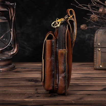 Real Leather Mens Waist Bag With Zipper Front Pocket NALANI