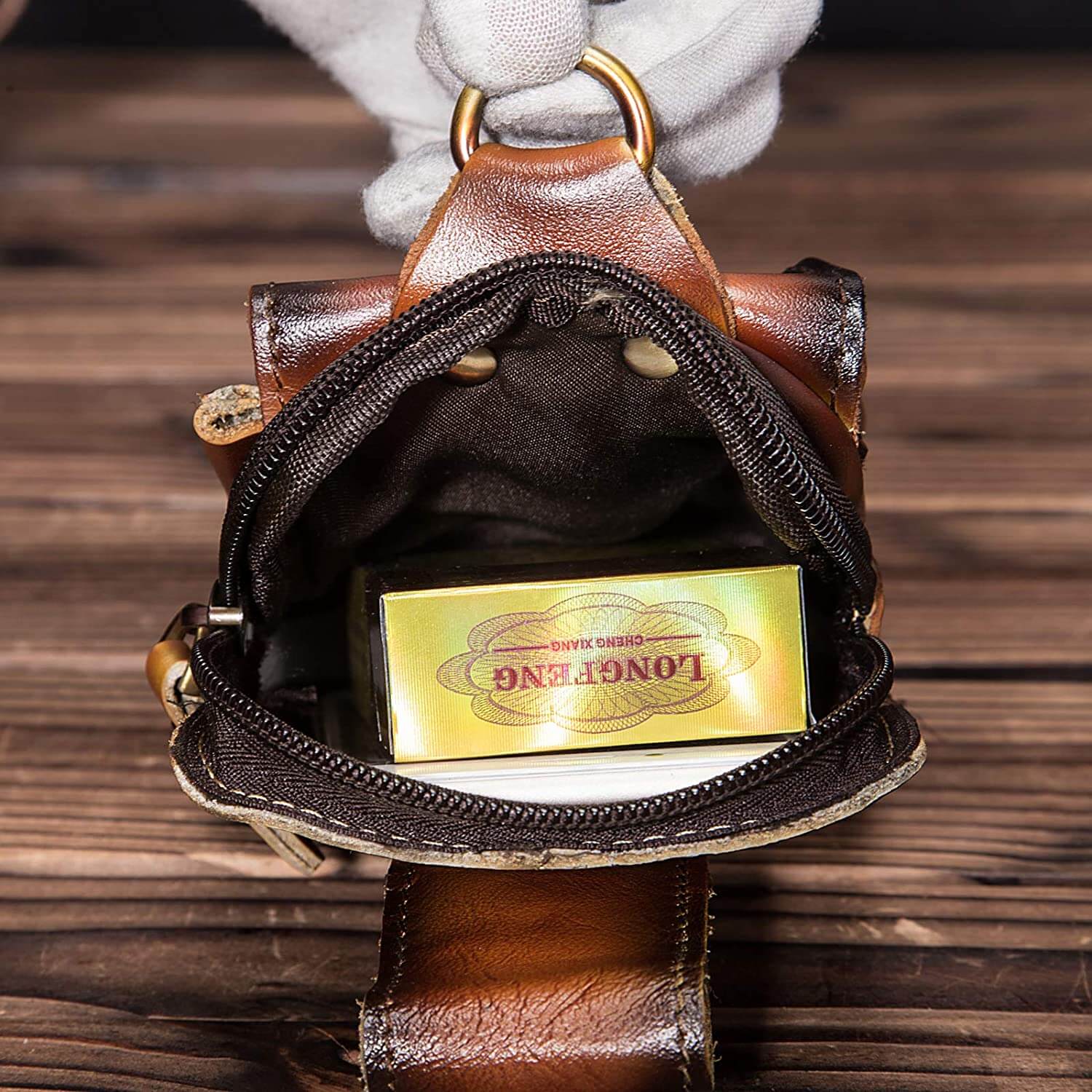 Real Leather Mens Waist Bag With Zipper Front Pocket NALANI