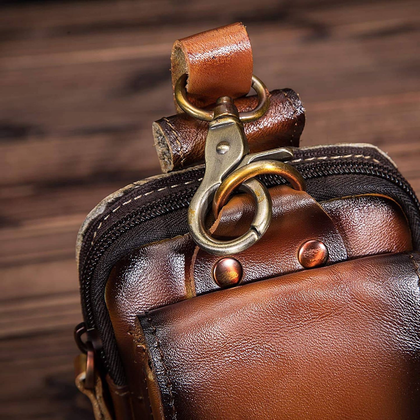 Real Leather Mens Waist Bag With Zipper Front Pocket NALANI