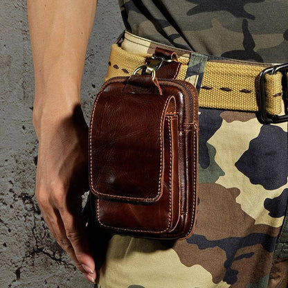 Real Leather Mens Waist Bag With Zipper Front Pocket NALANI