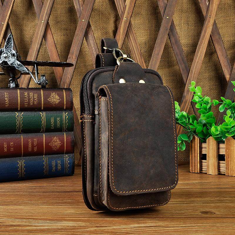 Real Leather Mens Waist Bag With Zipper Front Pocket NALANI