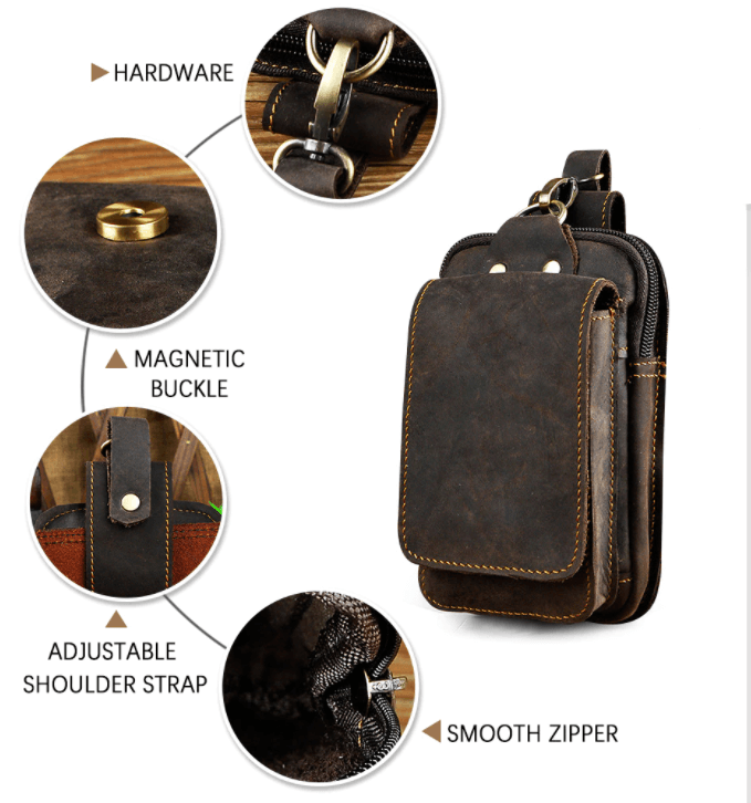 Real Leather Mens Waist Bag With Zipper Front Pocket NALANI