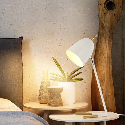 Metal Table Lamp with Dome Shade and V-Shaped Base for Modern Decor White NaLani
