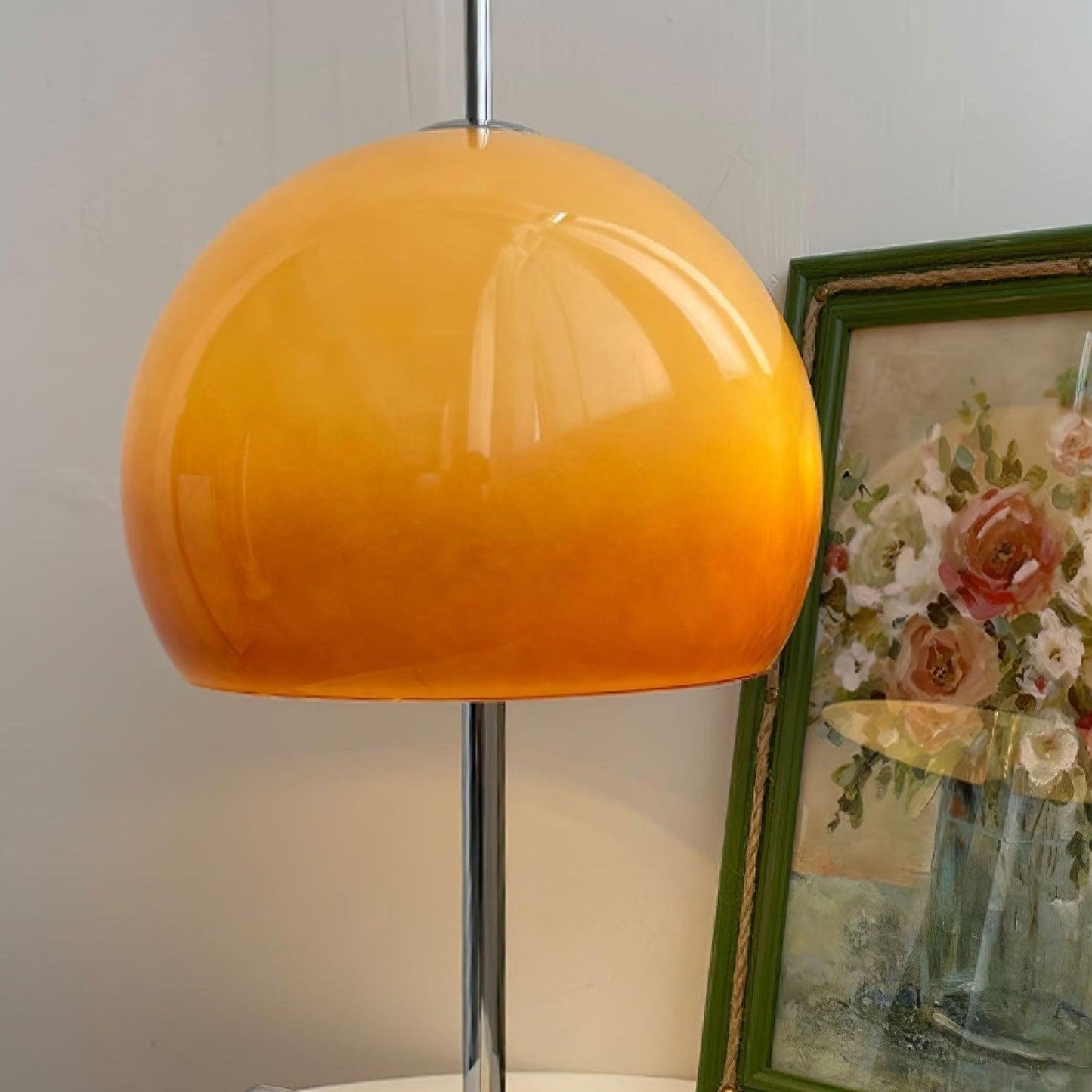 Mushroom Bauhaus Tablelamp with Amber Glass Shade and Metal Base NALANI