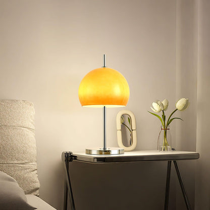 Mushroom Bauhaus Tablelamp with Amber Glass Shade and Metal Base NaLani