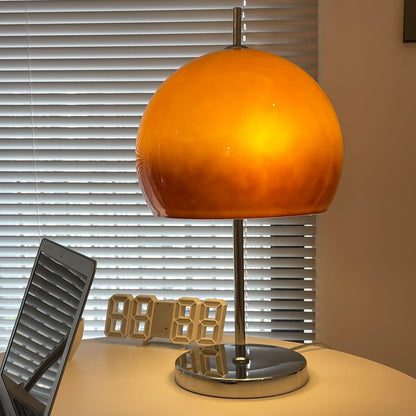 Mushroom Bauhaus Tablelamp with Amber Glass Shade and Metal Base NaLani