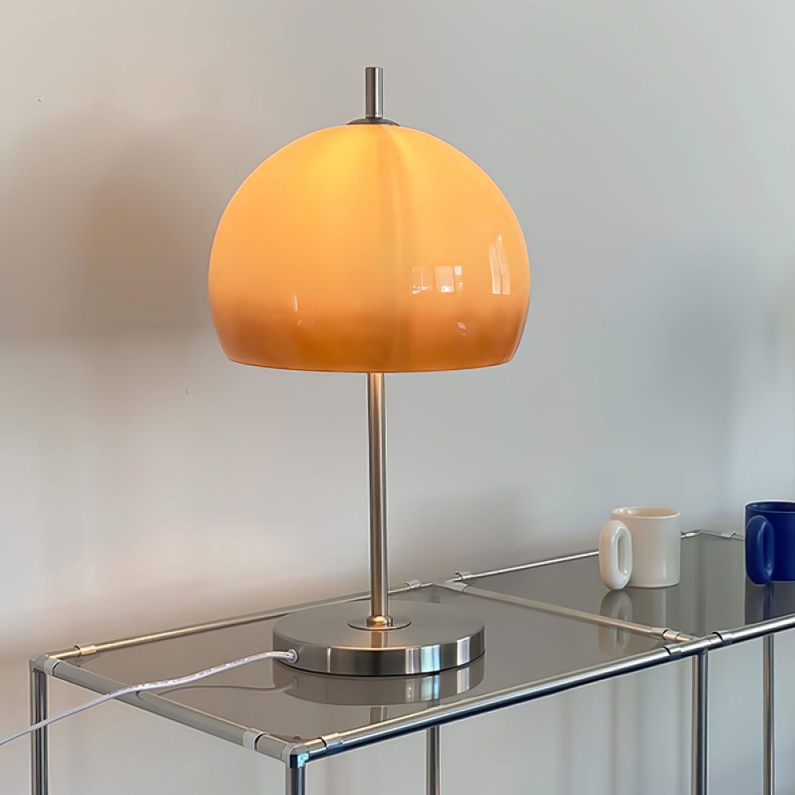 Mushroom Bauhaus Tablelamp with Amber Glass Shade and Metal Base NALANI