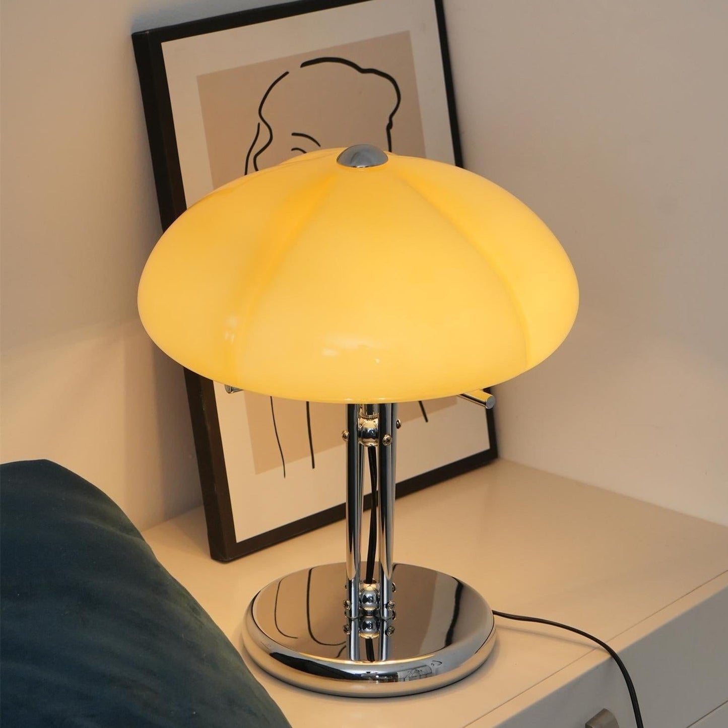 Mushroom Bauhaus Tablelamp with Amber Glass Shade and Metal Base NALANI