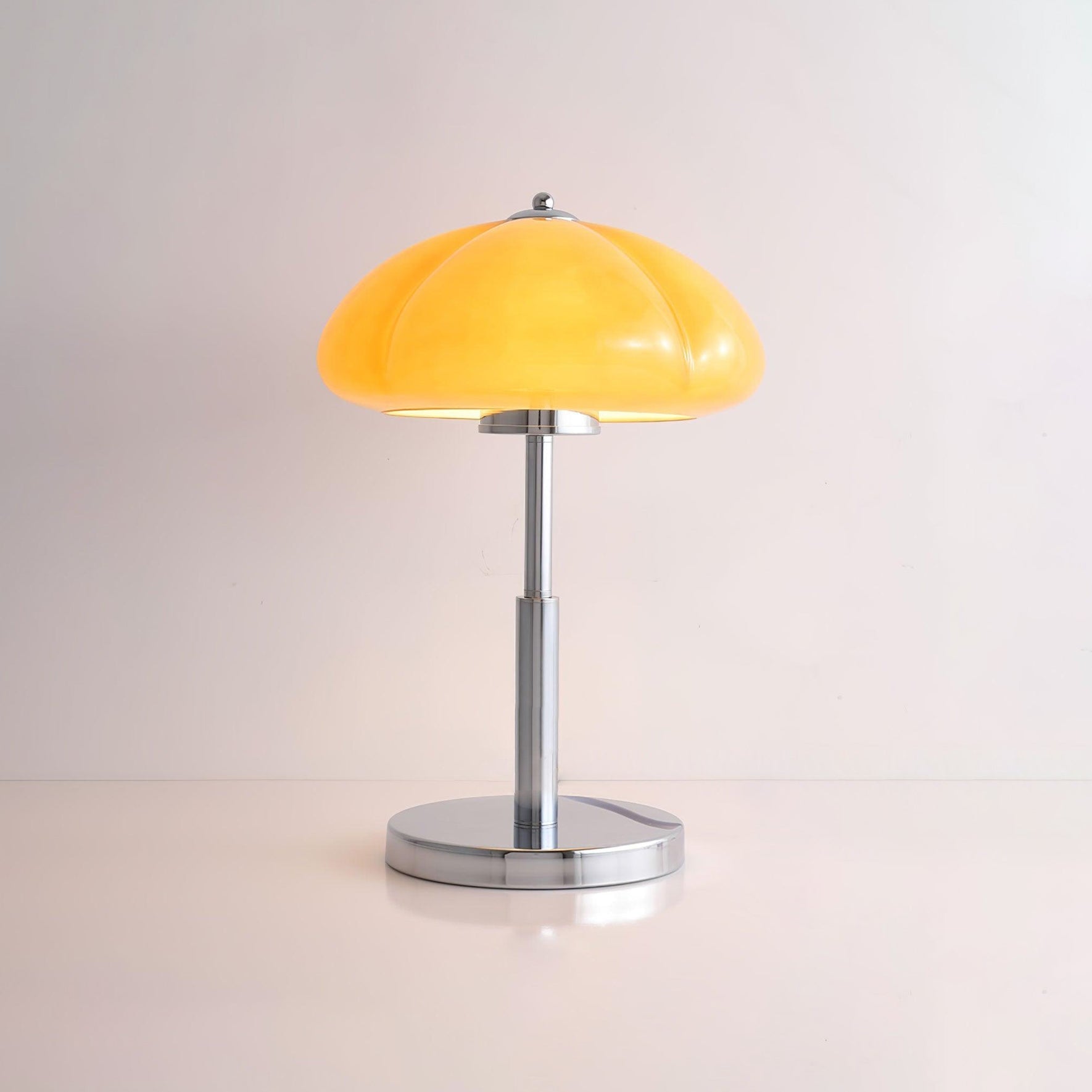 Mushroom Bauhaus Tablelamp with Amber Glass Shade and Metal Base NALANI