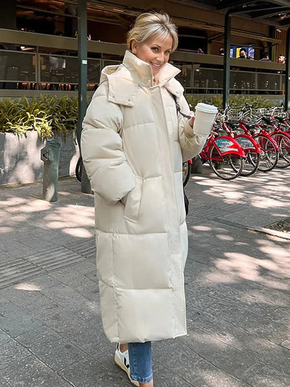 Warm Elegant Long Winter Coat With Hood For Women Chic-Zomer Jassen-NaLani