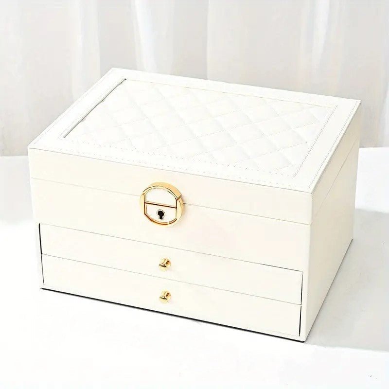 3-Tier Leather Jewellery Box - Multilayer Organiser with Drawers - Nalani - Fashion Clothing and Decor
