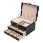 3-Tier Leather Jewellery Box - Multilayer Organiser with Drawers - Nalani - Fashion Clothing and Decor