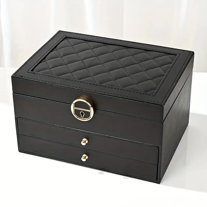 3-Tier Leather Jewellery Box - Multilayer Organiser with Drawers - Nalani - Fashion Clothing and Decor