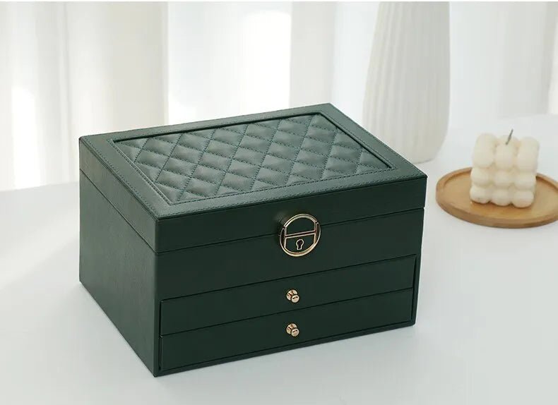 3-Tier Leather Jewellery Box - Multilayer Organiser with Drawers - Nalani - Fashion Clothing and Decor