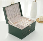 3-Tier Leather Jewellery Box - Multilayer Organiser with Drawers - Nalani - Fashion Clothing and Decor