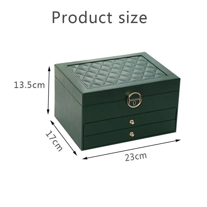 3-Tier Leather Jewellery Box - Multilayer Organiser with Drawers - Nalani - Fashion Clothing and Decor