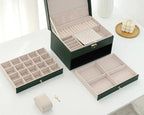3-Tier Leather Jewellery Box - Multilayer Organiser with Drawers - Nalani - Fashion Clothing and Decor