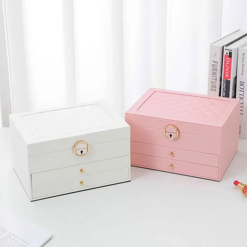 3-Tier Leather Jewellery Box - Multilayer Organiser with Drawers - Nalani - Fashion Clothing and Decor