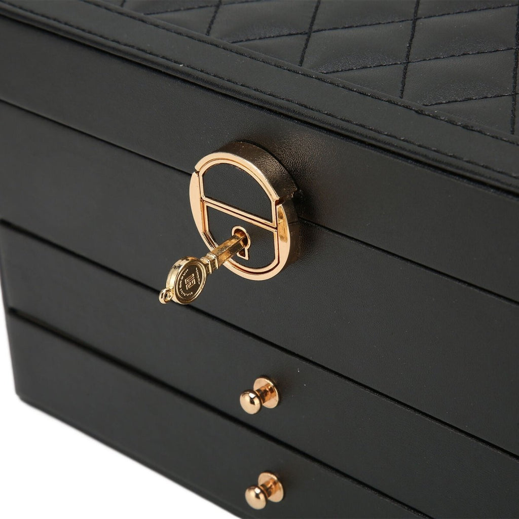 3-Tier Leather Jewellery Box - Multilayer Organiser with Drawers - Nalani - Fashion Clothing and Decor