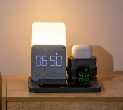 4 In 1 Fast Wireless Charger Station With Alarm Clock And Lamp - Nalani - UK Fashion Clothing and Decor