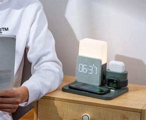 4 In 1 Fast Wireless Charger Station With Alarm Clock And Lamp - Nalani - UK Fashion Clothing and Decor