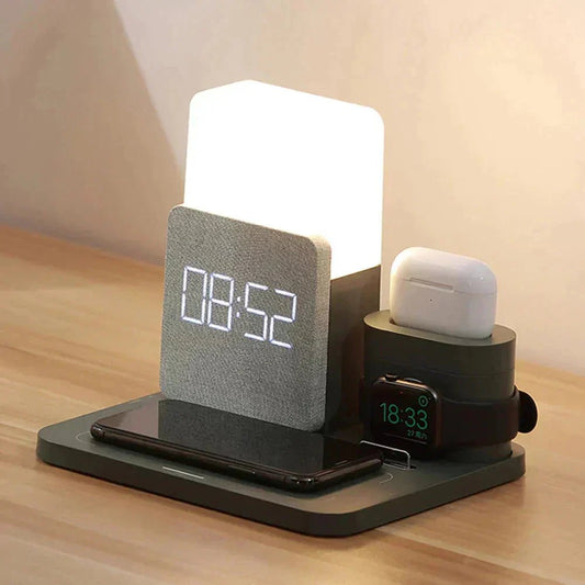 4 In 1 Fast Wireless Charger Station With Alarm Clock And Lamp - Nalani - UK Fashion Clothing and Decor