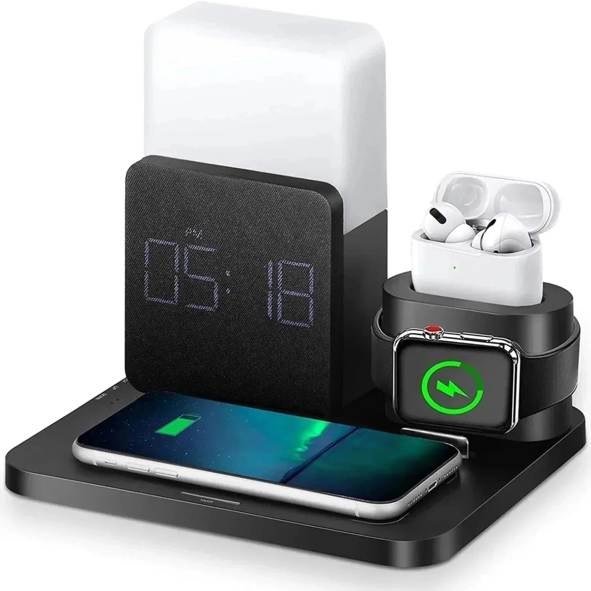 4 In 1 Fast Wireless Charger Station With Alarm Clock And Lamp - Nalani - UK Fashion Clothing and Decor