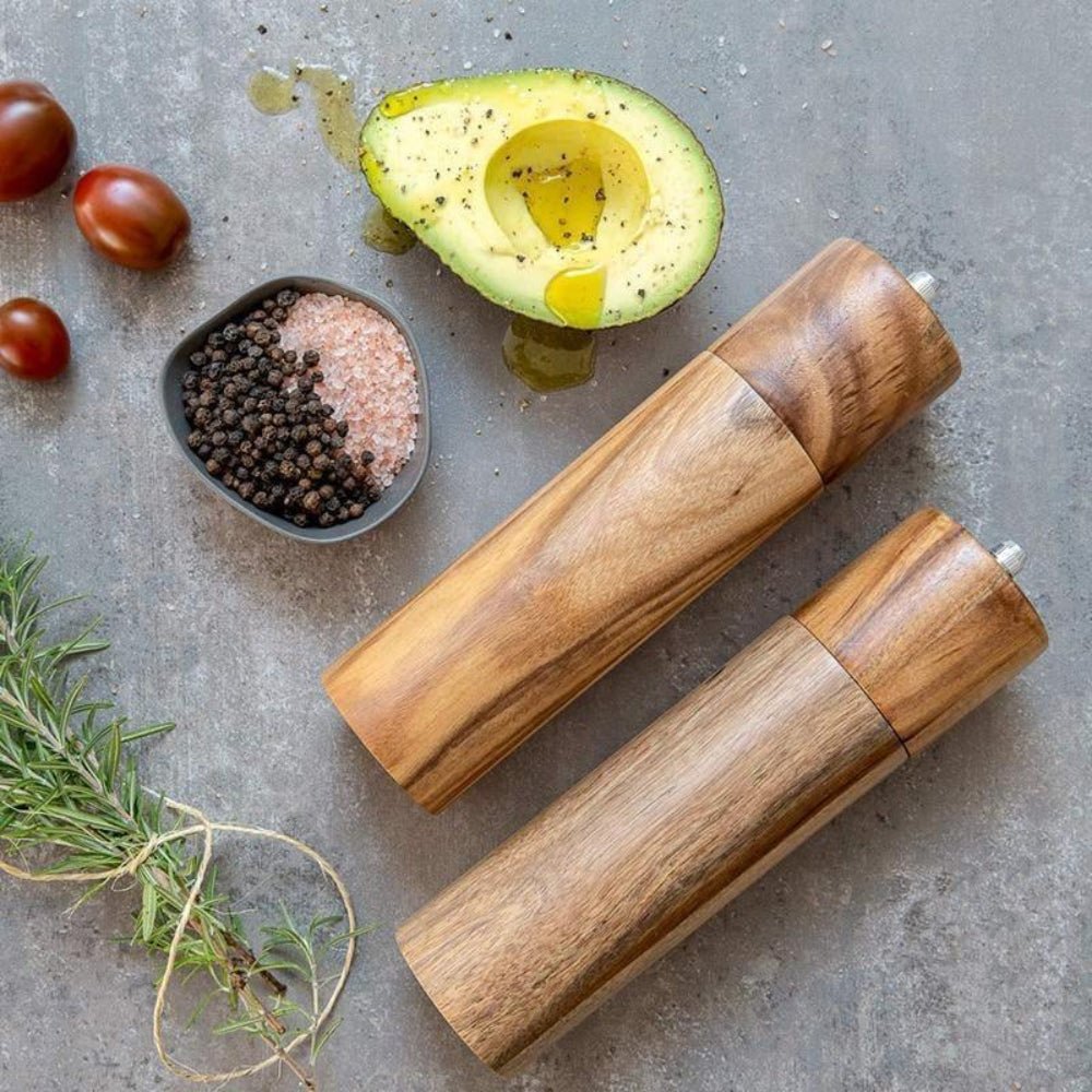 Acacia Wood Salt And Pepper Mills With Ceramic Grinder - Nalani - UK Fashion Clothing and Decor
