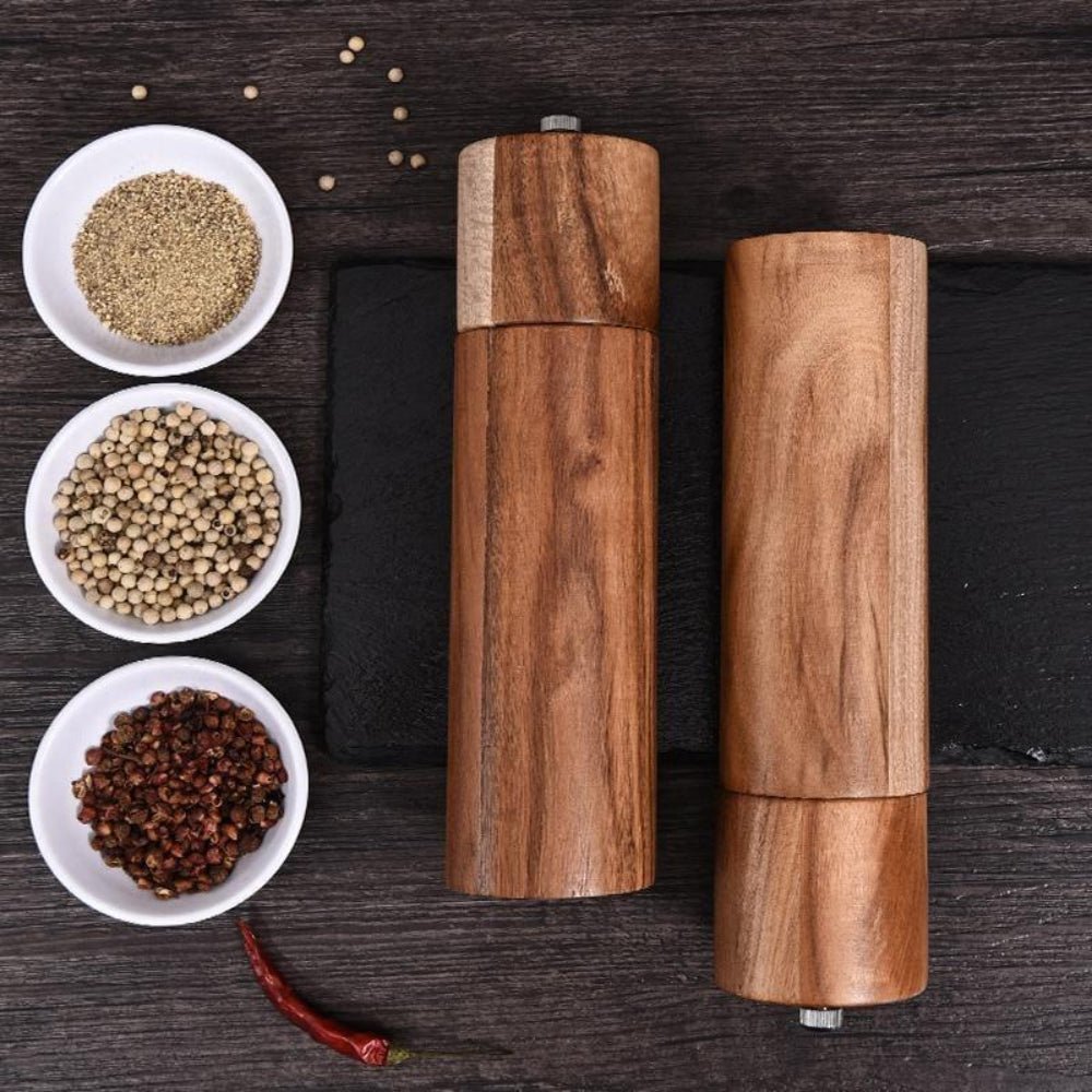 Acacia Wood Salt And Pepper Mills With Ceramic Grinder - Nalani - UK Fashion Clothing and Decor