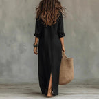 Agnes Linen Long Shirt Dress Relaxed Fit With Three-Quarter Sleeves - Nalani - Fashion Clothing and Decor