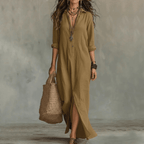 Agnes Linen Long Shirt Dress Relaxed Fit With Three-Quarter Sleeves - Nalani - Fashion Clothing and Decor