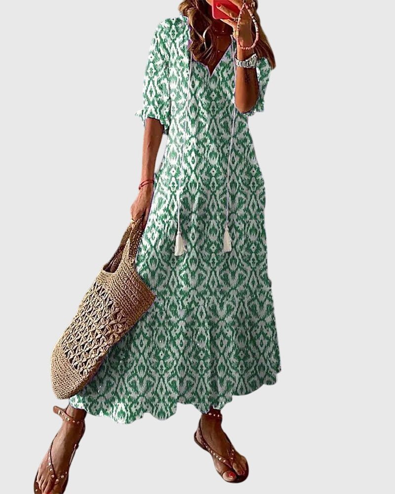 Amalia | Boho Vintage Summer Dress Lightweight For Warm Weather - Nalani - Fashion Clothing and Decor