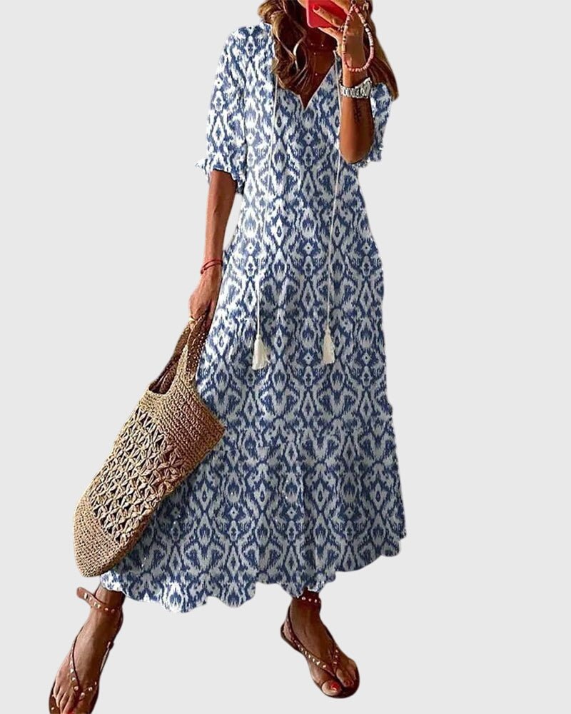 Amalia | Boho Vintage Summer Dress Lightweight For Warm Weather - Nalani - Fashion Clothing and Decor