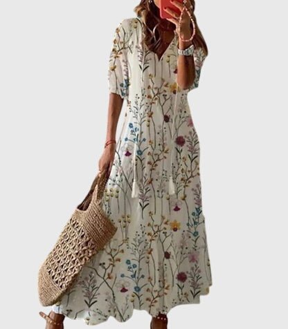 Amalia | Boho Vintage Summer Dress Lightweight For Warm Weather - Nalani - Fashion Clothing and Decor