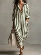 Amaris Linen Long Shirt Dress With Relaxed Fit And Open Neckline - Nalani - Fashion Clothing and Decor