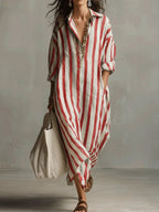 Amaris Linen Long Shirt Dress With Relaxed Fit And Open Neckline - Nalani - Fashion Clothing and Decor