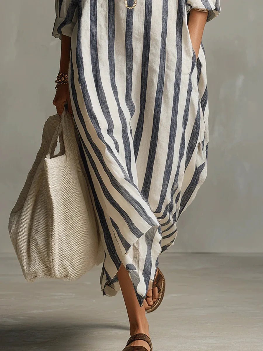 Amaris Linen Long Shirt Dress With Relaxed Fit And Open Neckline - Nalani - Fashion Clothing and Decor