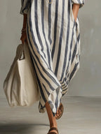 Amaris Linen Long Shirt Dress With Relaxed Fit And Open Neckline - Nalani - Fashion Clothing and Decor