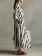 Amaris Linen Long Shirt Dress With Relaxed Fit And Open Neckline - Nalani - Fashion Clothing and Decor