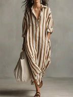 Amaris Linen Long Shirt Dress With Relaxed Fit And Open Neckline - Nalani - Fashion Clothing and Decor