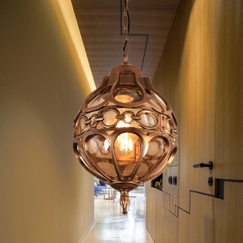 Amber Glass Round Hanging Light Farmhouse Ceiling Pendant - Nalani - UK Fashion Clothing and Decor