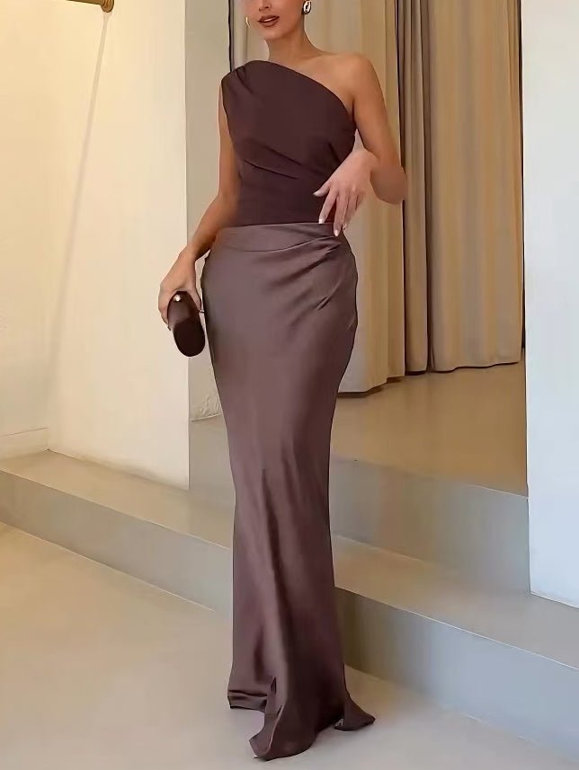 Anita | Elegant One Shoulder Neck Pleated Party Maxi Dress - Nalani - Fashion Clothing and Decor