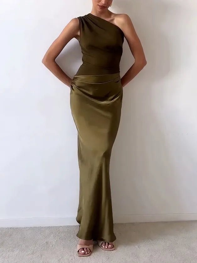 Anita | Elegant One Shoulder Neck Pleated Party Maxi Dress - Nalani - Fashion Clothing and Decor