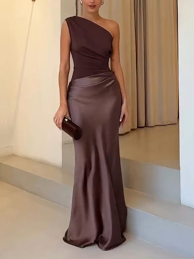Anita | Elegant One Shoulder Neck Pleated Party Maxi Dress - Nalani - Fashion Clothing and Decor