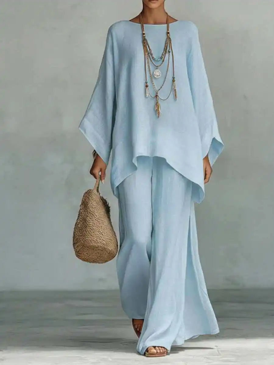 Anna Linen Two Piece Set Cotton Linen Blend With Relaxed Fit - Nalani - Fashion Clothing and Decor