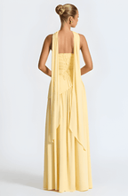 Annabel – Strapless Slit Maxi Dress In Golden Sand Satin For Sunset - Nalani - Fashion Clothing and Decor