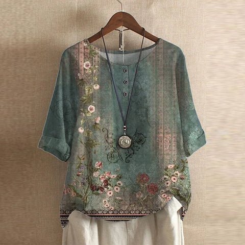 Anya | Retro - Inspired Blouse With Floral Print And Relaxed Fit - Nalani - Fashion Clothing and Decor
