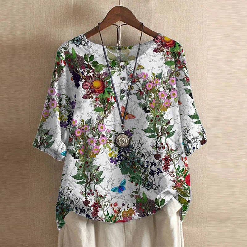 Anya | Retro - Inspired Blouse With Floral Print And Relaxed Fit - Nalani - Fashion Clothing and Decor
