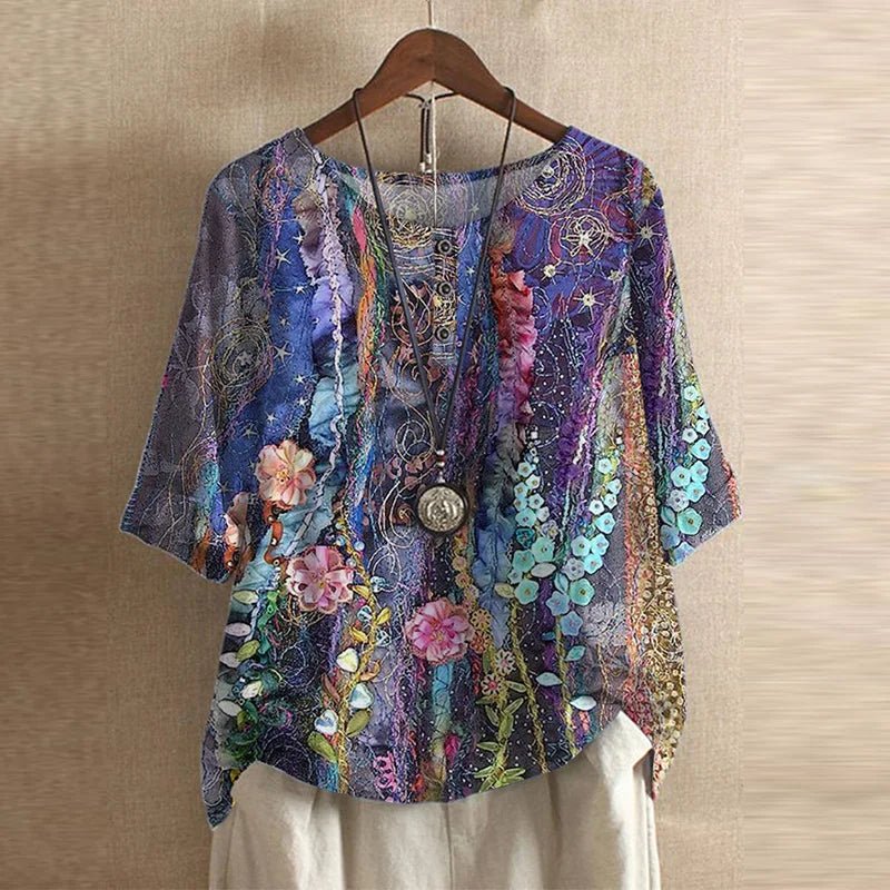 Anya | Retro - Inspired Blouse With Floral Print And Relaxed Fit - Nalani - Fashion Clothing and Decor